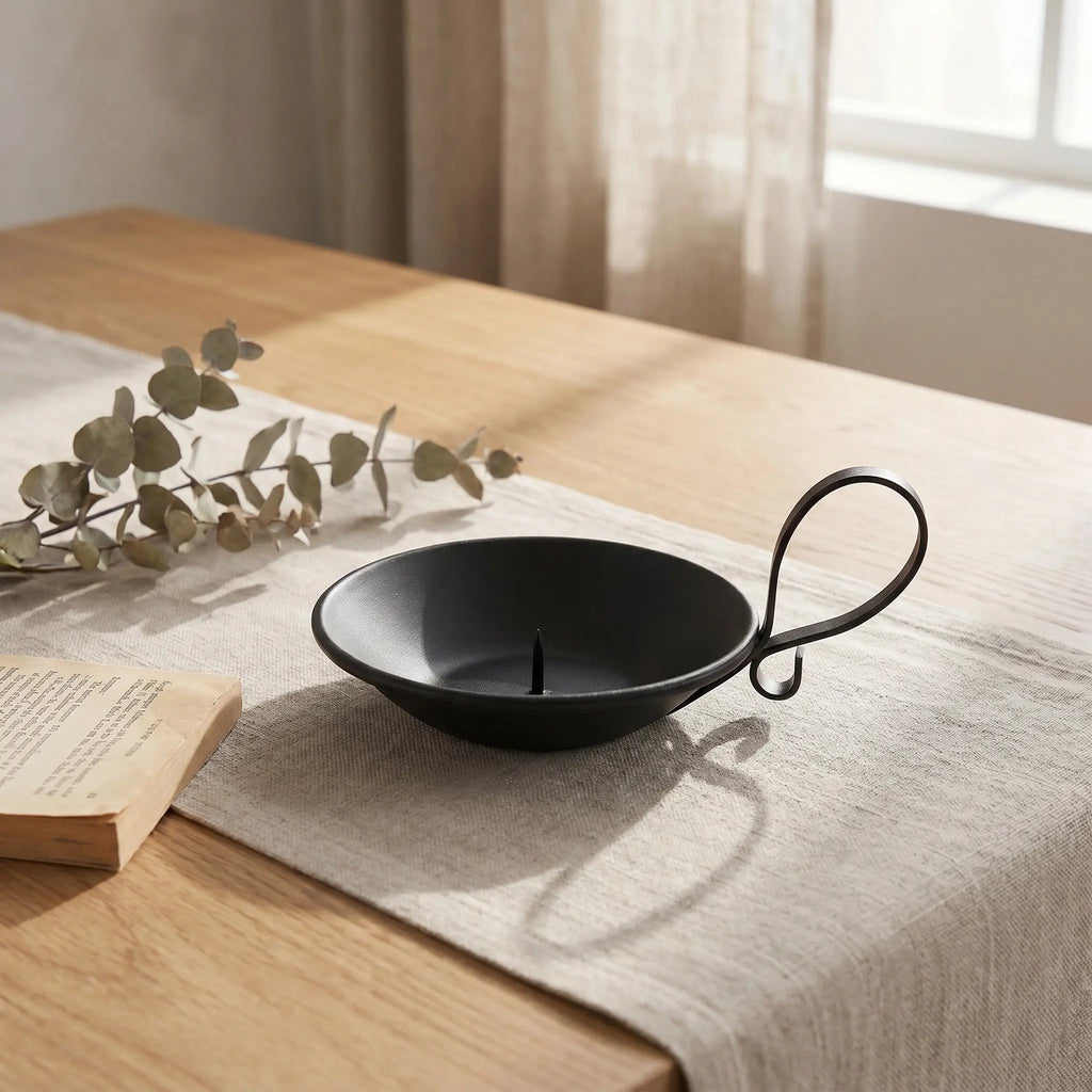 Black Iron Pillar Candleholder with Handle – Retro Metal Stand Pillar Candleholder Stand SWANS