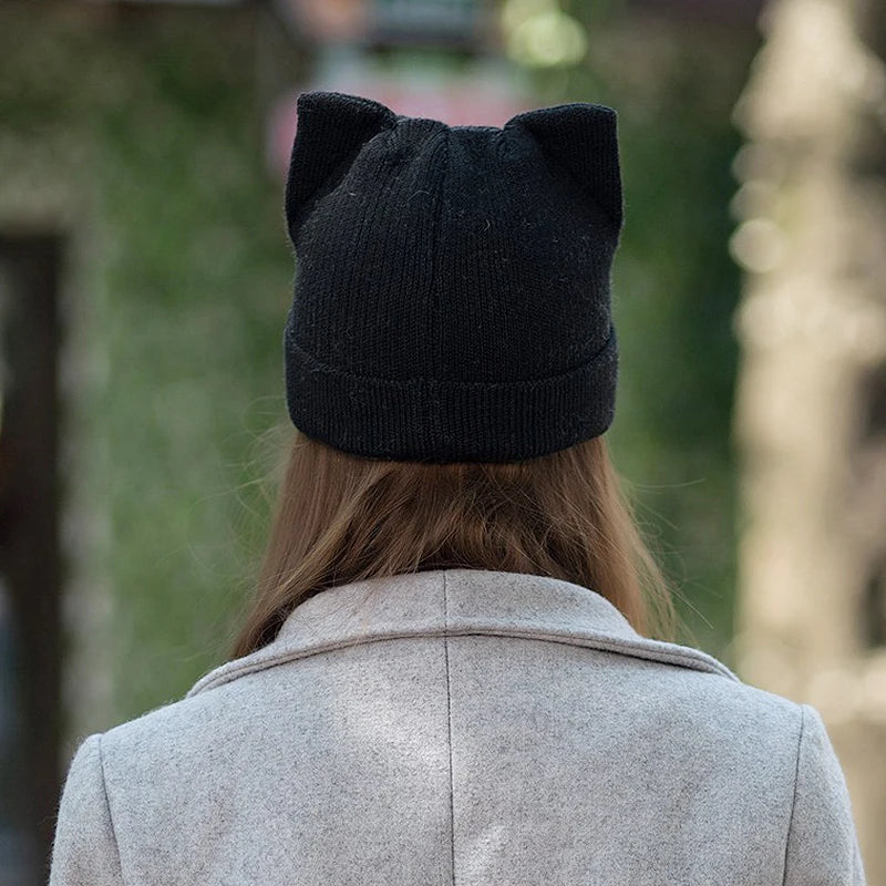 Cat Ear Beanie Knitted Winter Hat for Women & Girls Knitted Beanie Hat SWANS