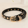 Punk Studded PU Leather Belt for Women – Metal Pin Buckle Women's Fashion Belt SWANS black 112x1.8cm