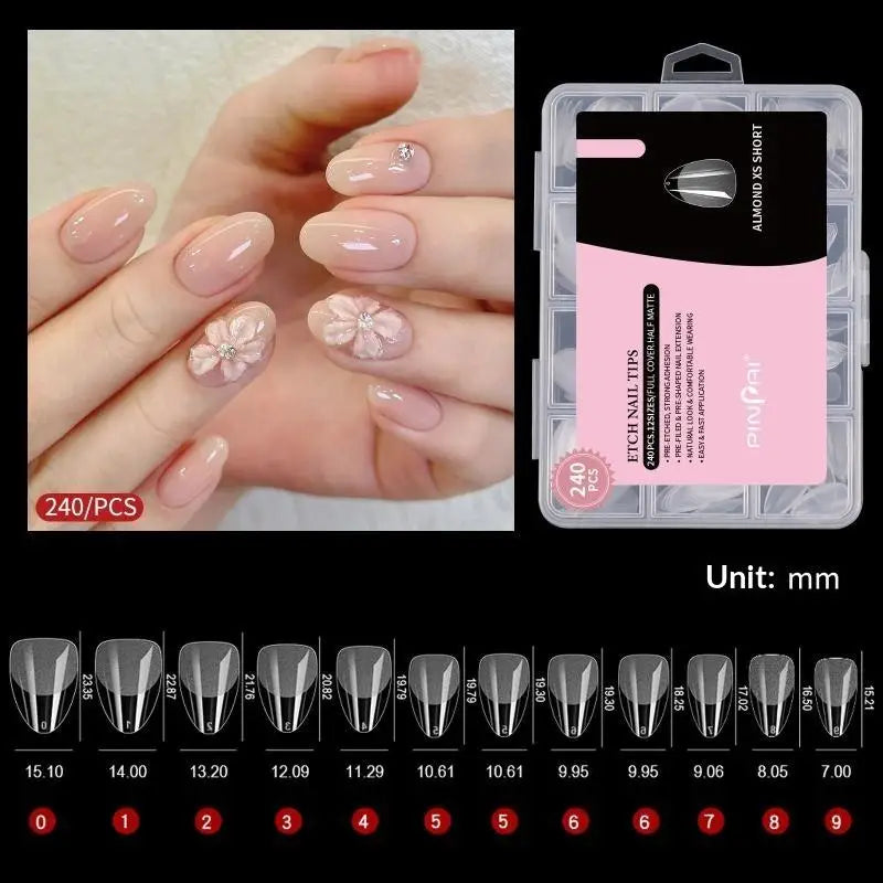YOVIP 240pcs Short Almond Press-On Nail Tips – Half Matte Press-On Nail Tips SWANS A5
