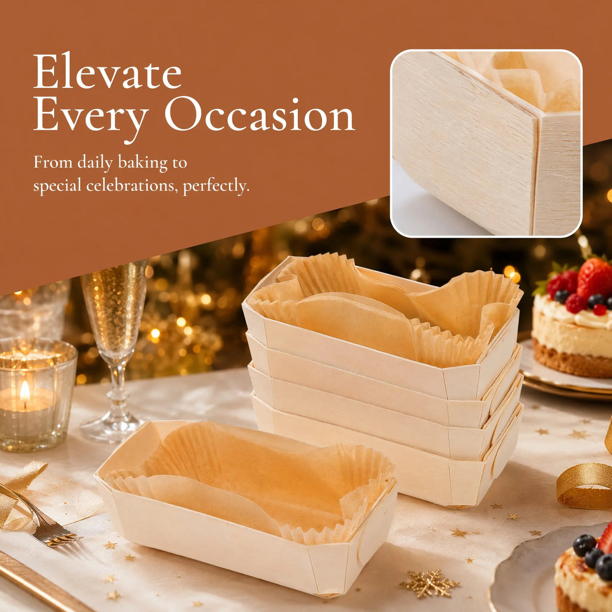 Wooden Baking Mold Set with Paper Liners – 5 Pack Eco-Friendly Wooden Baking Mold SWANS Default Title