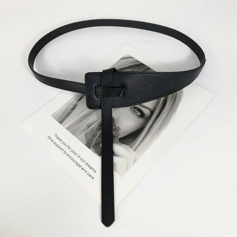Women's Wide Knot PU Leather Waist Belt – Dress & Coat Cummerbund Wide Waist Belt SWANS black 125cm