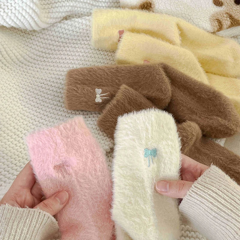 Women's Plush Bow Thermal Socks – Cozy Winter Floor Socks Plush Thermal Socks SWANS