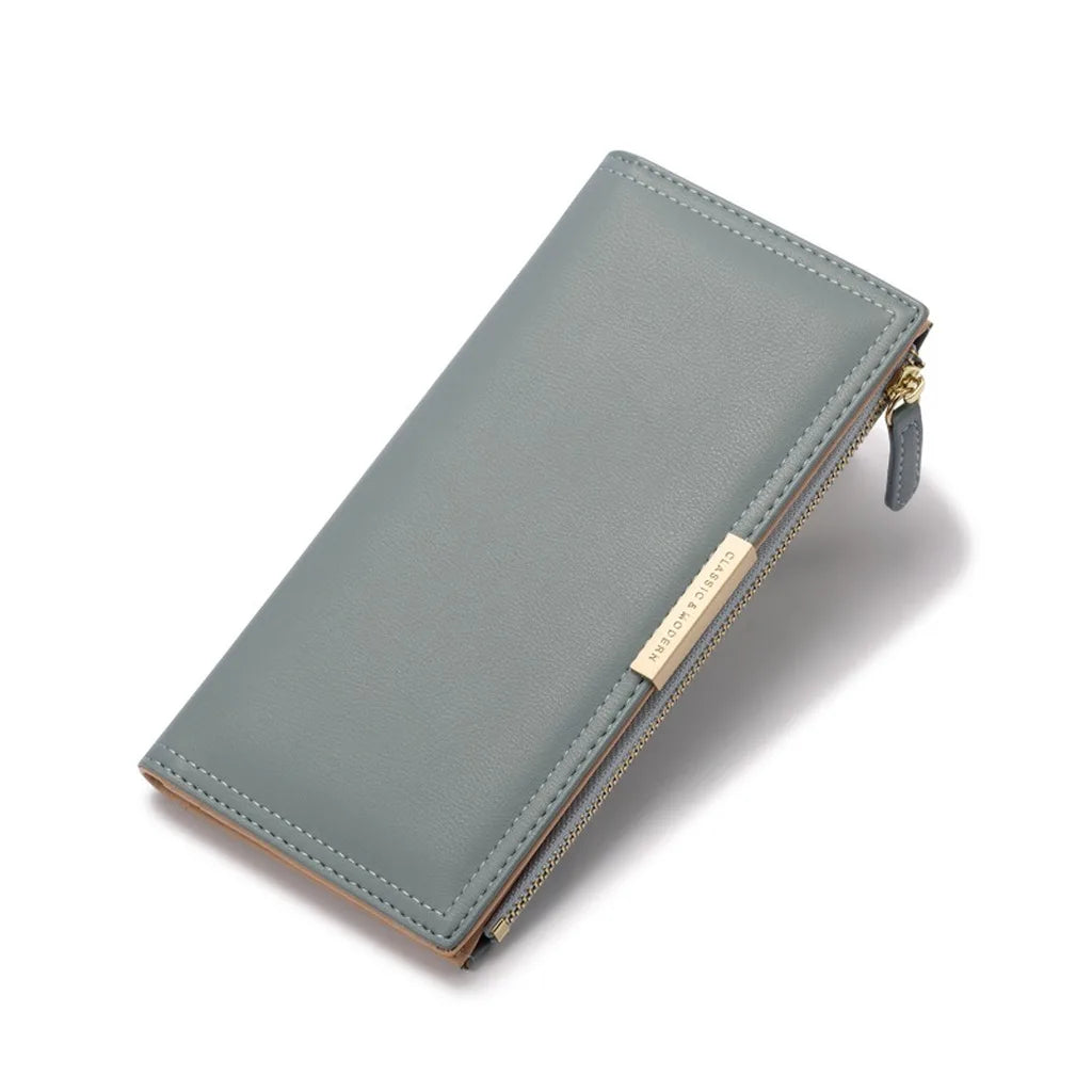 Women's PU Leather Long Bifold Clutch Wallet | 11 Card Slots Bifold Clutch Wallet SWANS Smoky Blue