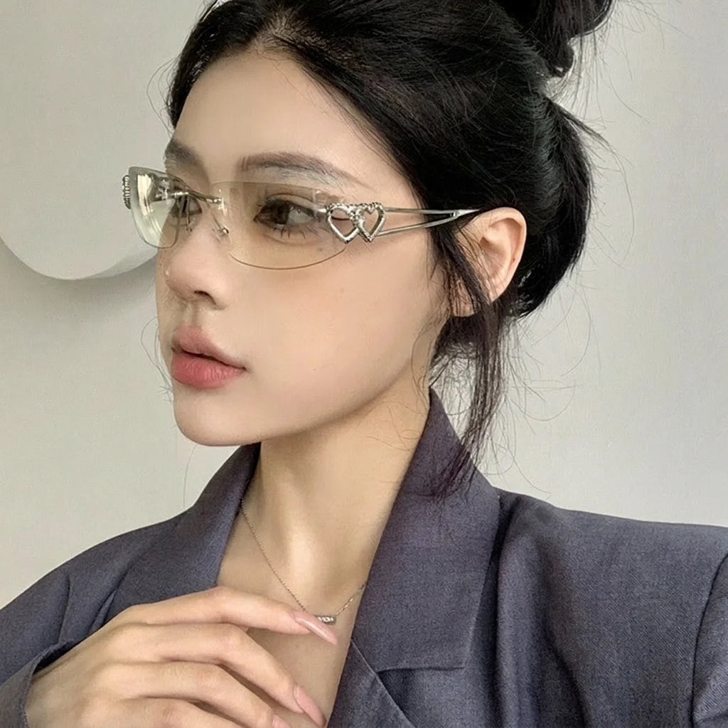 Women's Y2K Rimless Cat Eye Sunglasses UV400 | Heart Detail Fashion Sunglasses SWANS