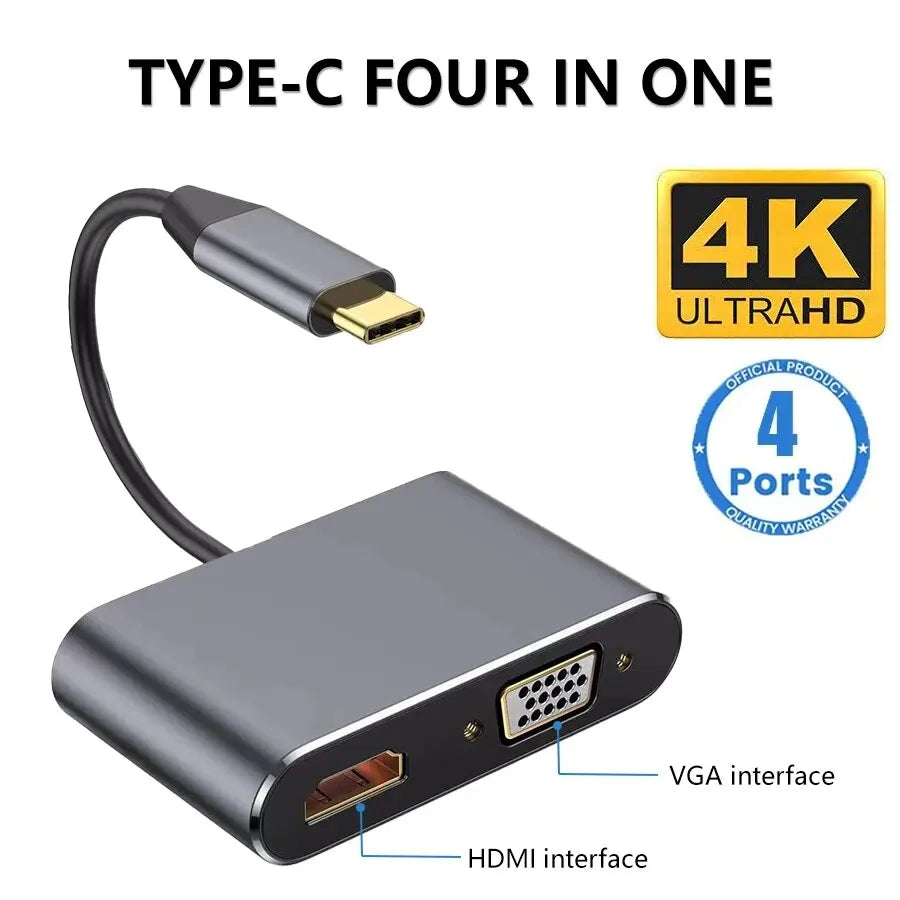 USB-C 4-in-1 Hub – 4K HDMI, VGA, USB 3.0 & PD Charging USB-C Docking Hub SWANS