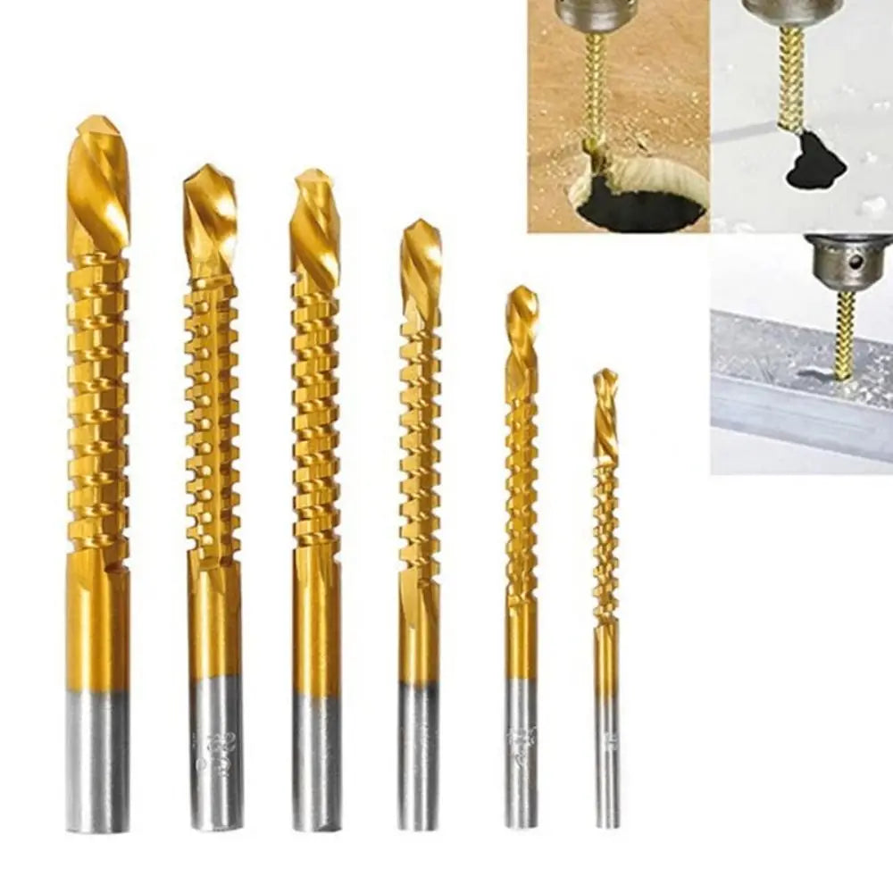 6-Piece Titanium Coated HSS Twist Drill Bit Set – Woodworking Twist Drill Bit Set SWANS