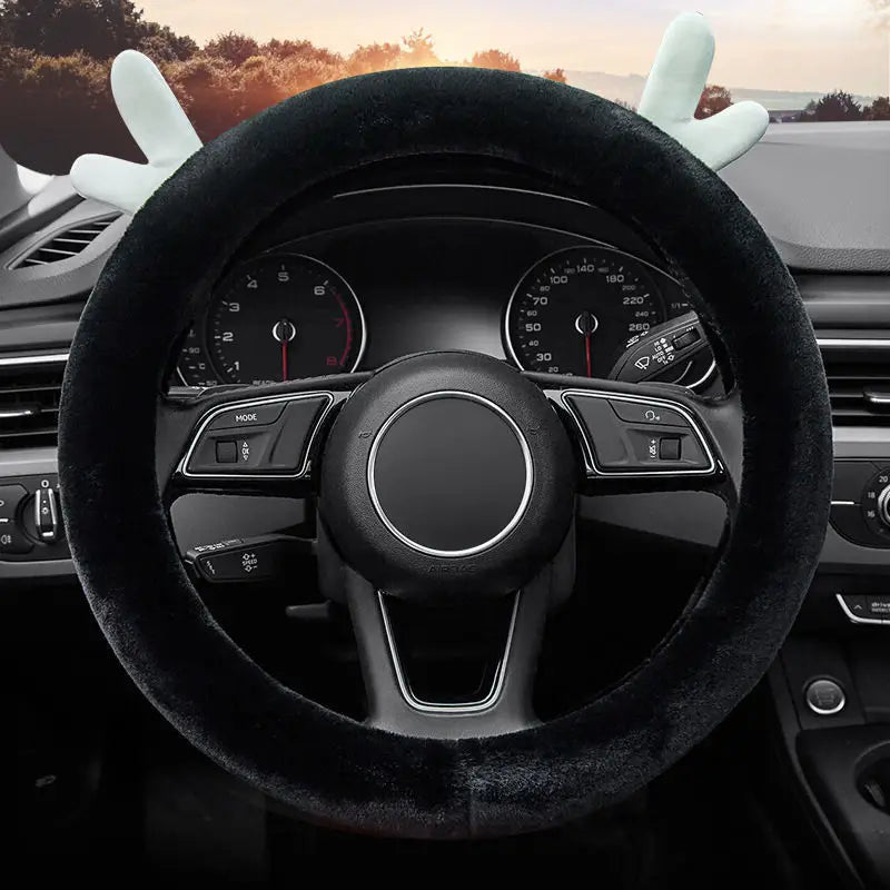 Plush Winter Steering Wheel Cover – Anti-Slip Universal 38cm Steering Wheel Cover SWANS Y-1PC black