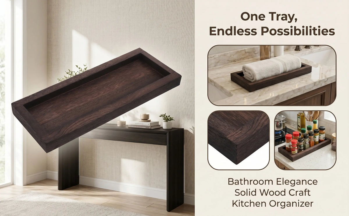 Wooden Long Narrow Rustic Tray – Farmhouse Coffee Table Decor Decorative Wood Tray SWANS Default Title