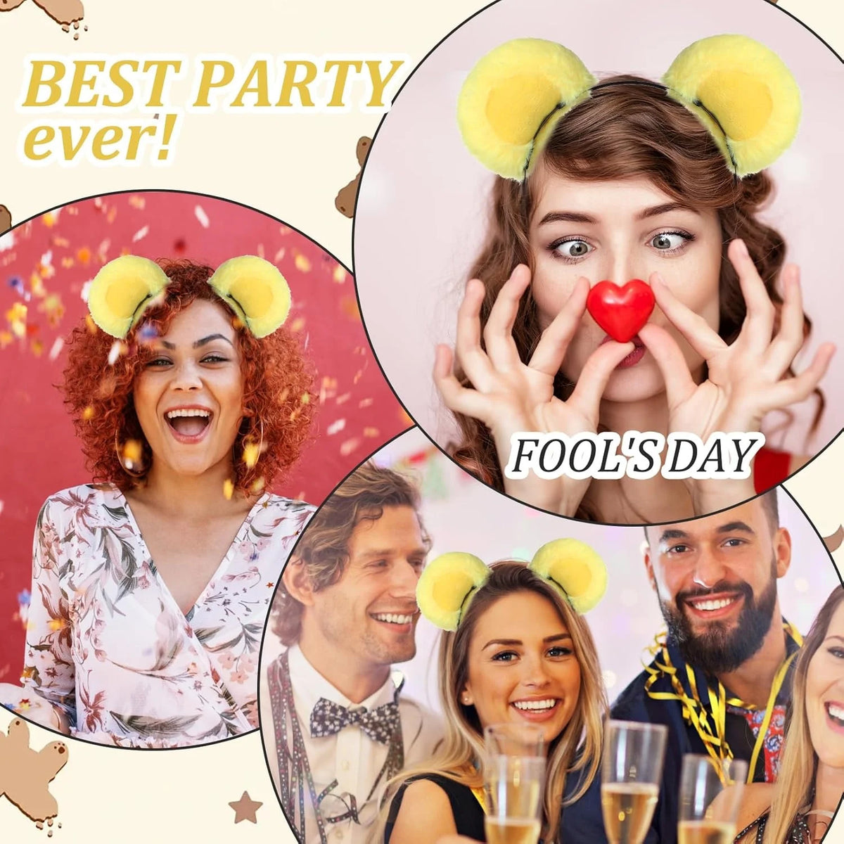 Plush Bear Ears Headband – Cute Fuzzy Animal Hair Hoop Animal Ears Headband SWANS