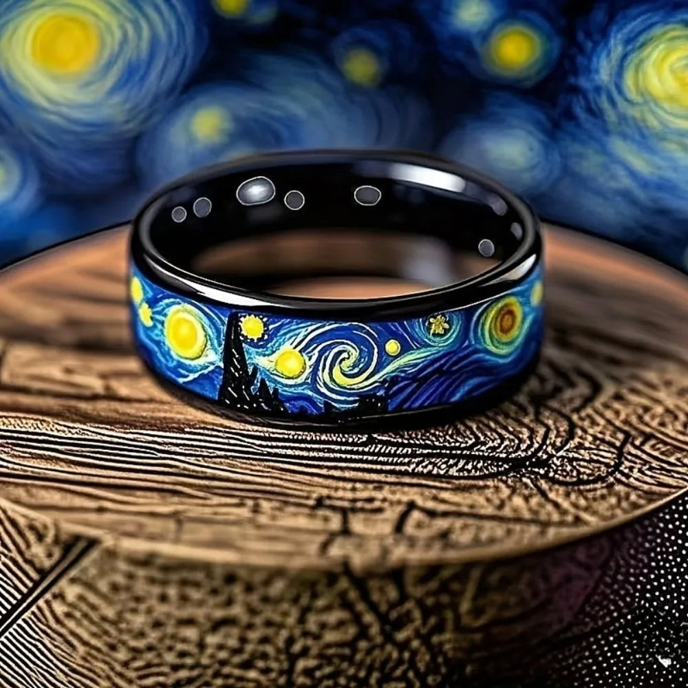 Starry Night Black Stainless Steel Unisex Ring | Sizes 5–14 Fashion Ring SWANS