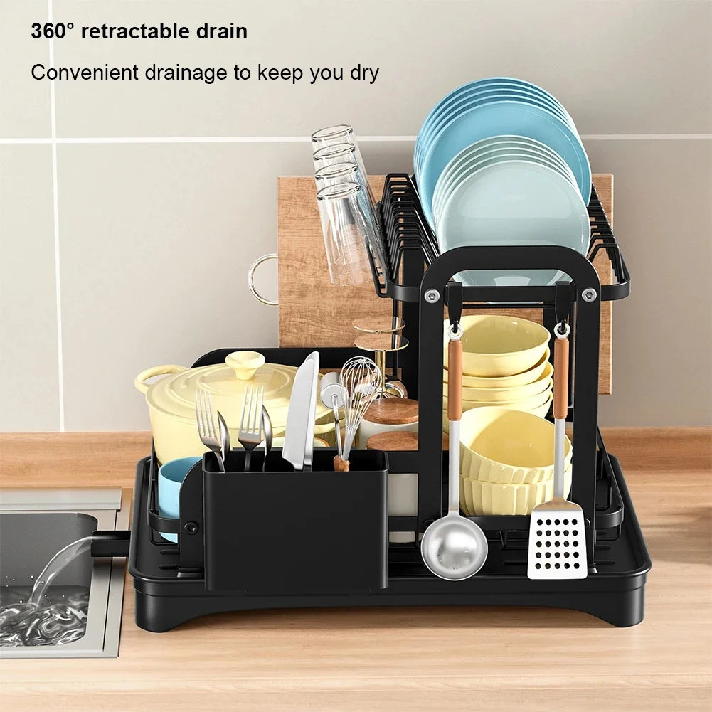 SWANS 2-Tier Dish Drying Rack with Drain Basket & Organizer Dish Drying Rack SWANS