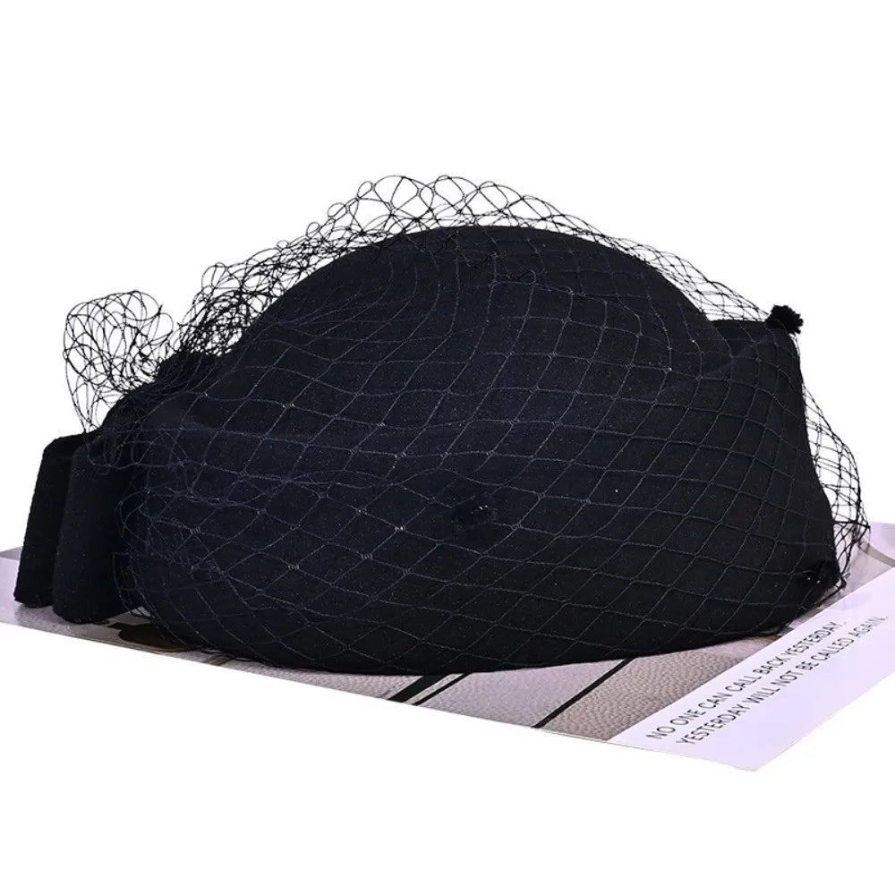Women's Wool Fascinator Hat – Mesh Veil & Bowknot British Style Fascinator Hat SWANS Black