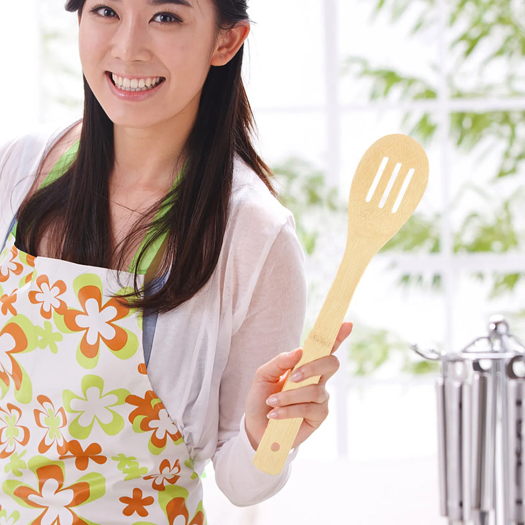ROSENICE 3-Pc Bamboo Spatula Set – Non-Scratch Long Handle Bamboo Spatula Set SWANS