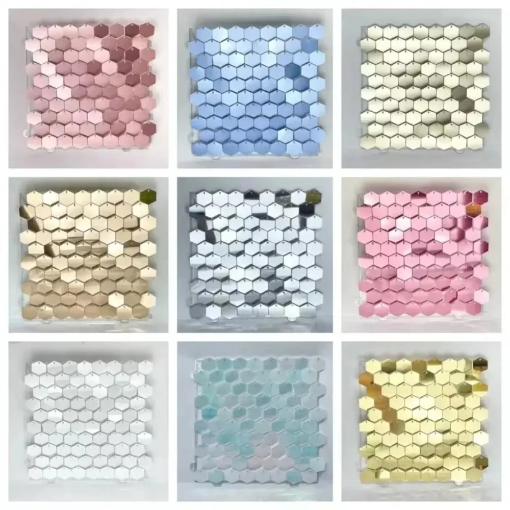 Glitter Sequin Backdrop Hexagon Panel – Silver & Gold 30x30cm Party Backdrop Panel SWANS