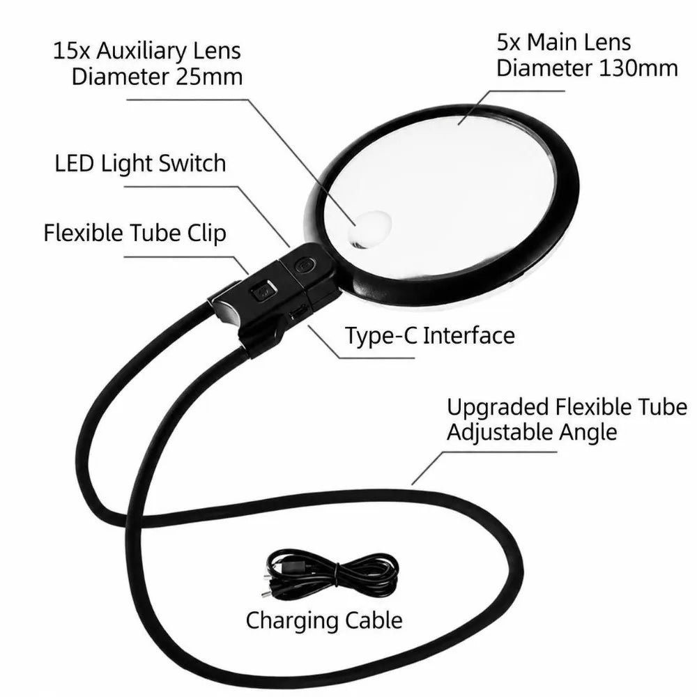 SWANS Hands-Free LED Neck Magnifier 5X 15X – 36 LED Lights LED Neck Magnifier SWANS