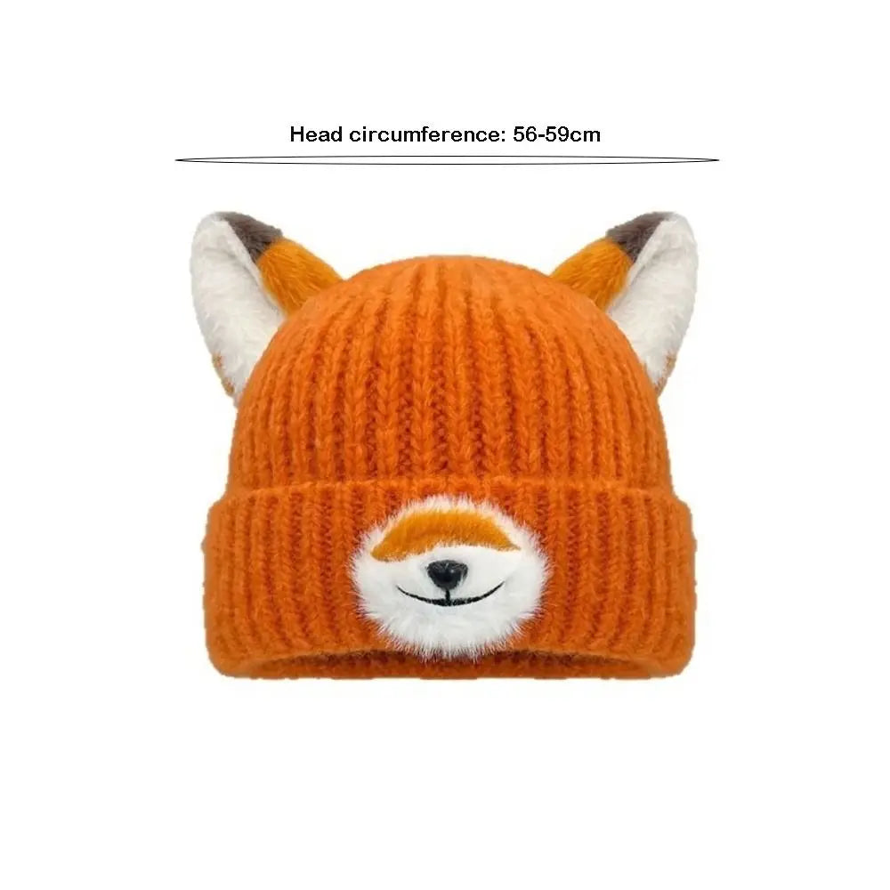 Y2K Fox Ears Beanie – Warm Thickened Knit Winter Hat Unisex Knit Beanie Hat SWANS