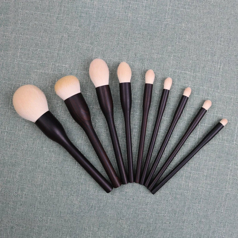 SWANS 9-Pc Ebony Wood Makeup Brush Set – Full Face Kit Makeup Brush Set SWANS 9pcs Set