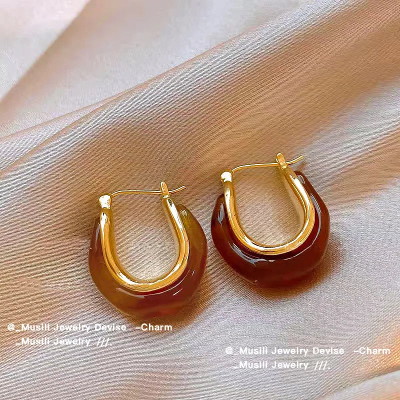 Tiger Eye Stone Stud Earrings – Zinc Alloy Light Luxury Stud Earrings SWANS 8