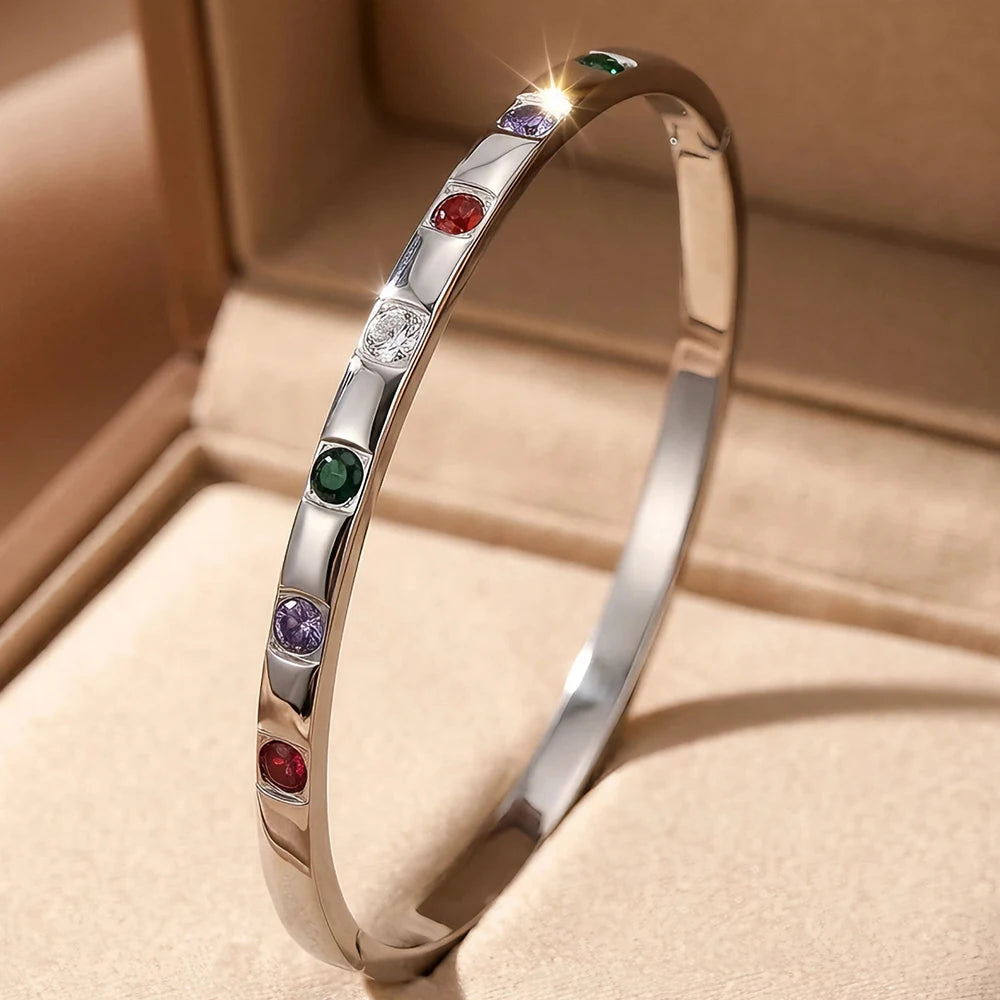 Women's Crystal Diamond Inlay Beaded Stretch Bracelet Fashion Bracelet SWANS Silver