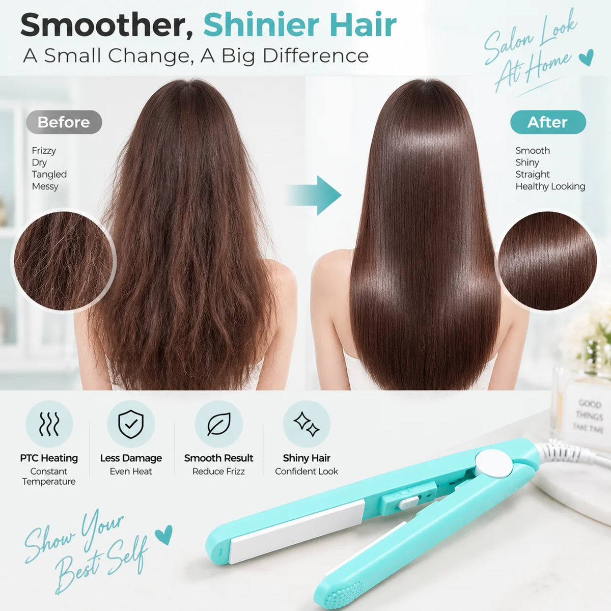 YIBER 2-in-1 Mini Hair Straightener & Curler – Ceramic Travel Iron Hair Straightener Curler SWANS