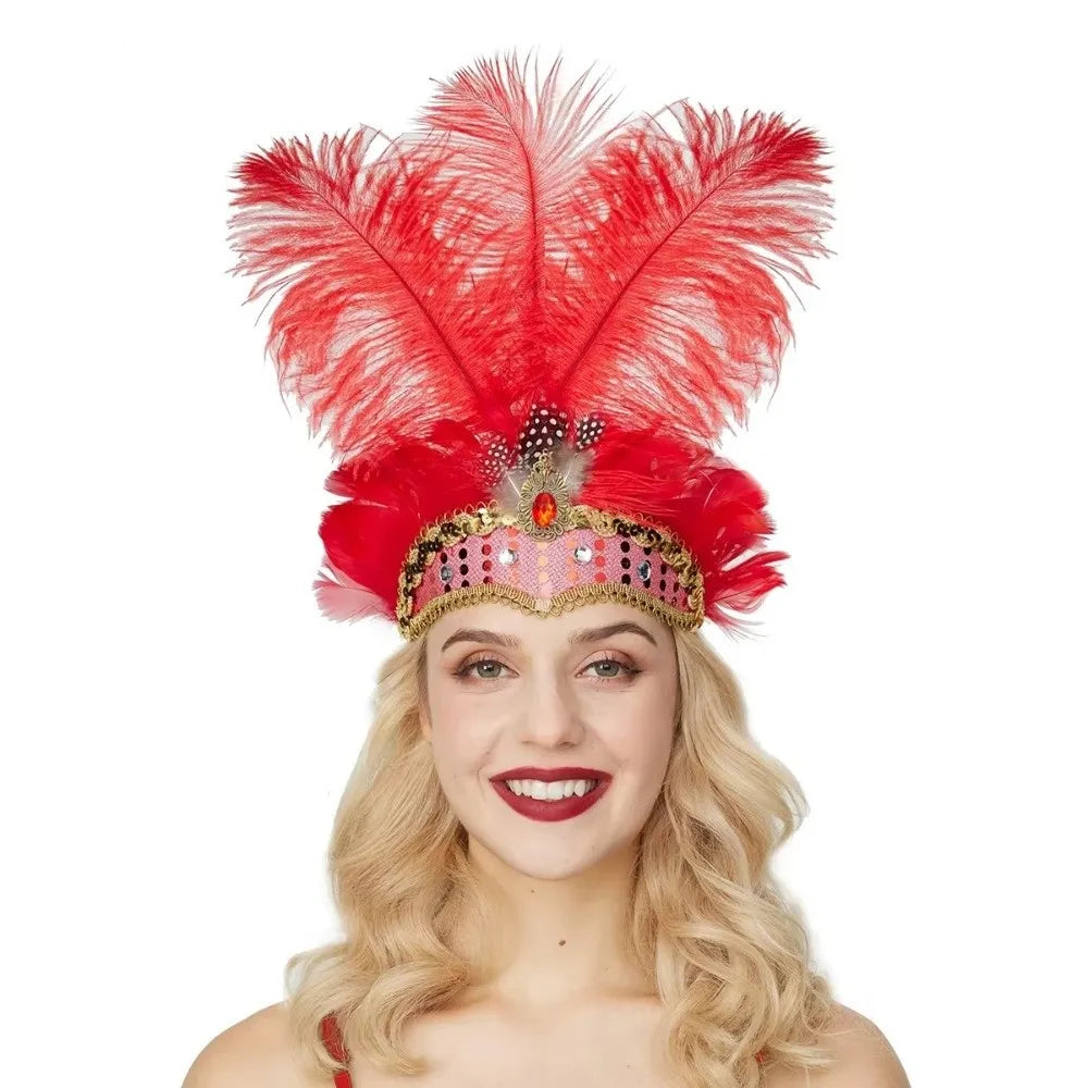 Colorful Feather Headdress – Carnival Showgirl Headband Feather Headband SWANS