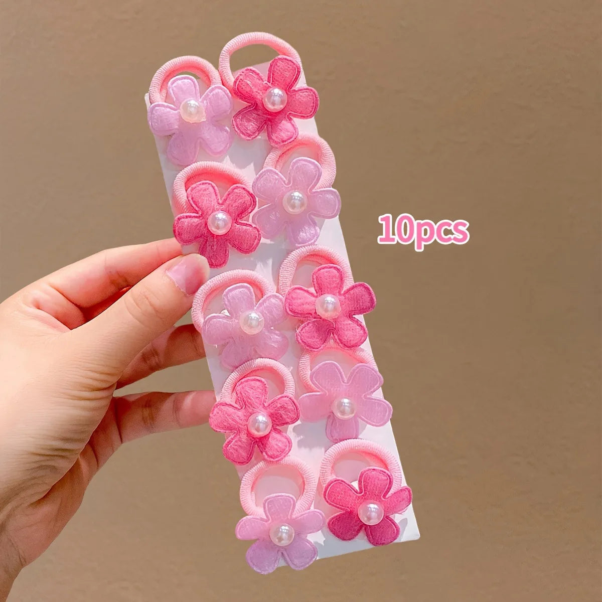 10-Pack Pink Flower Hair Ties with Pearl Decor – Ponytail Holders Floral Hair Ties SWANS 10PCS