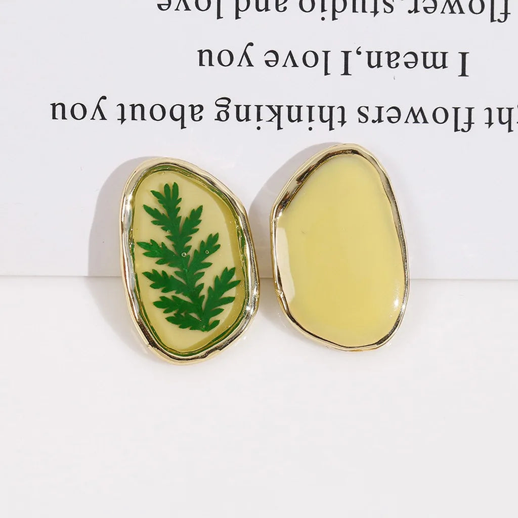 Oval Resin Dried Flower Earring Finding – DIY Jewelry Component Earring Finding SWANS Yellow Green