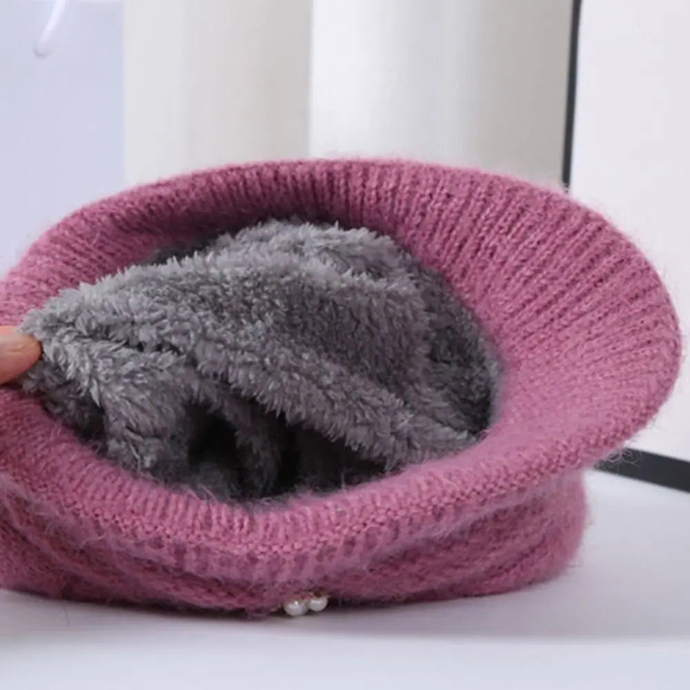 Women's Double Layer Knitted Beret Visor Hat – Windproof Knitted Beret Hat SWANS