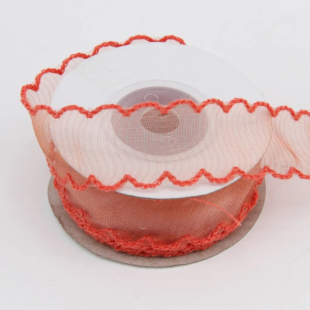 Shimmering Scalloped Edge Organza Ribbon – Boho Craft & Décor Decorative Craft Ribbon SWANS Orange 25mm