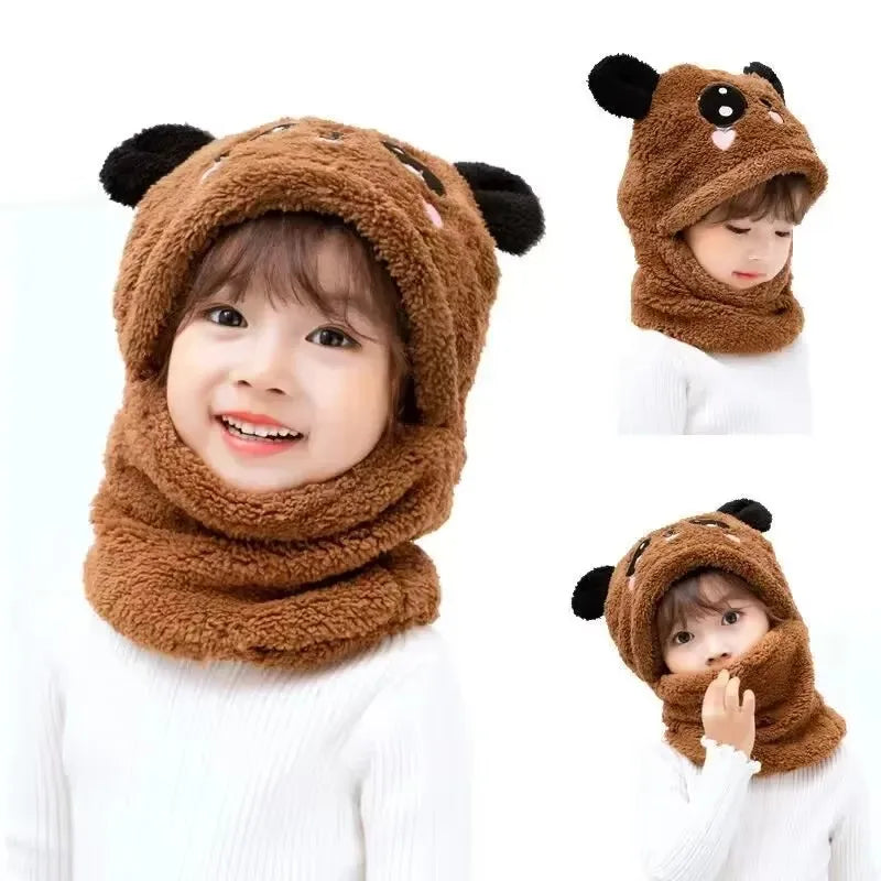 Kids Rabbit Fleece Hat & Neck Gaiter Set | Girls Winter Hat Kids Winter Hat Set SWANS Coffee