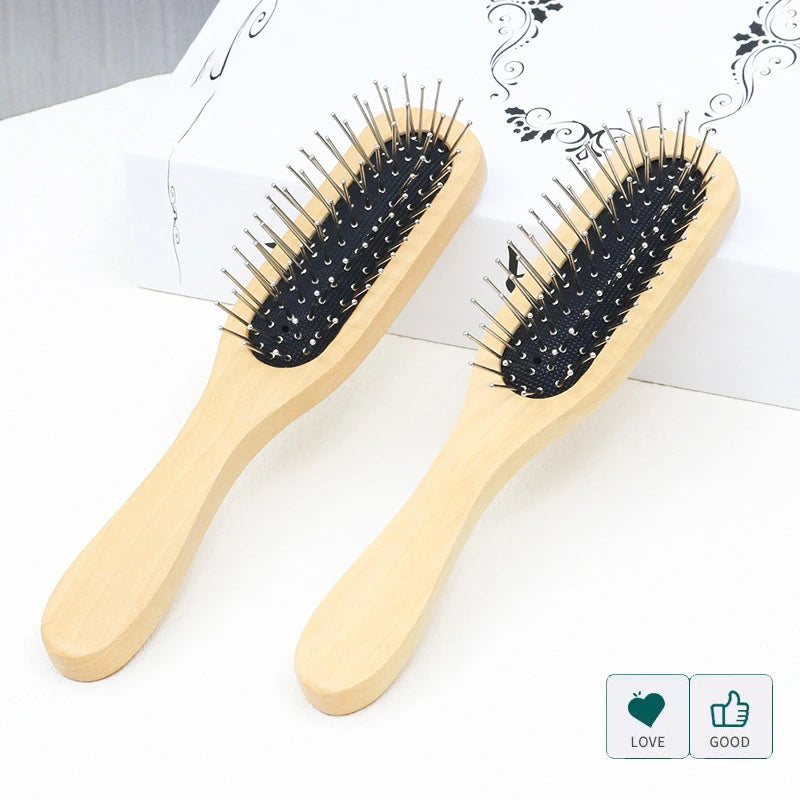 Natural Wood Air Cushion Hair Comb – Metal Scalp Detangler Hair Comb Brush SWANS