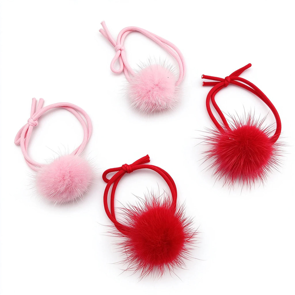 2-Pack Plush Pom-Pom Elastic Hair Ties for Women & Girls Elastic Hair Ties SWANS