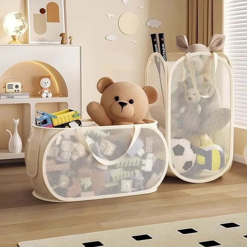Large Foldable Mesh Kids Toy Storage Basket – Breathable Toy Storage Basket SWANS