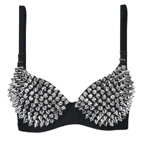 Women's Rhinestone Sequined Wire-Free Bra Top | Spike Studs Fashion Bra Top SWANS Sliver 2XL