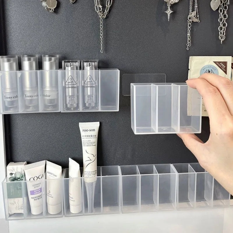 Wall-Mount Clear 3-Compartment Storage Box – No Drill Wall Storage Organizer SWANS