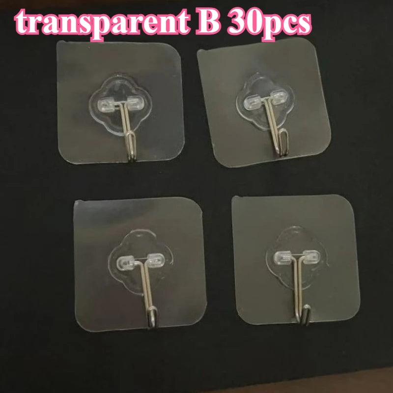 Transparent Self-Adhesive Wall Hooks – Heavy Duty, No Drill Adhesive Wall Hooks SWANS transparent B 30pcs