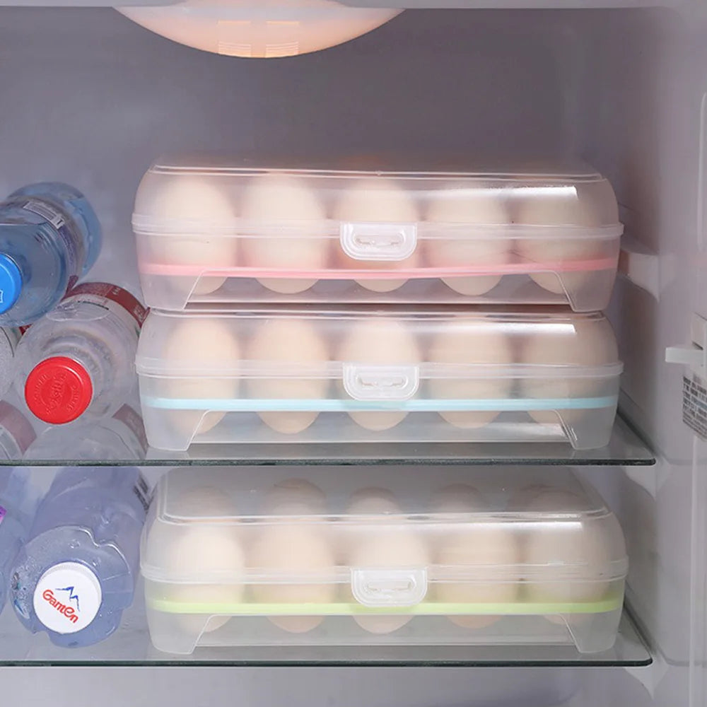 SWANS 15-Grid Stackable Transparent Egg Holder for Fridge Egg Storage Tray SWANS