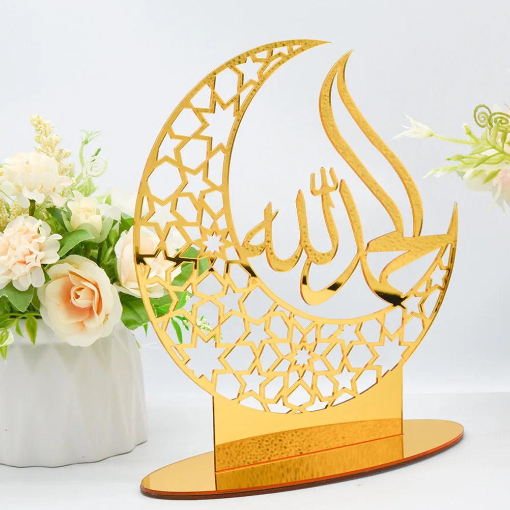 Acrylic Ramadan Eid Mubarak Ornament – Golden Desktop Decor Festival Tabletop Ornament SWANS China Mainland