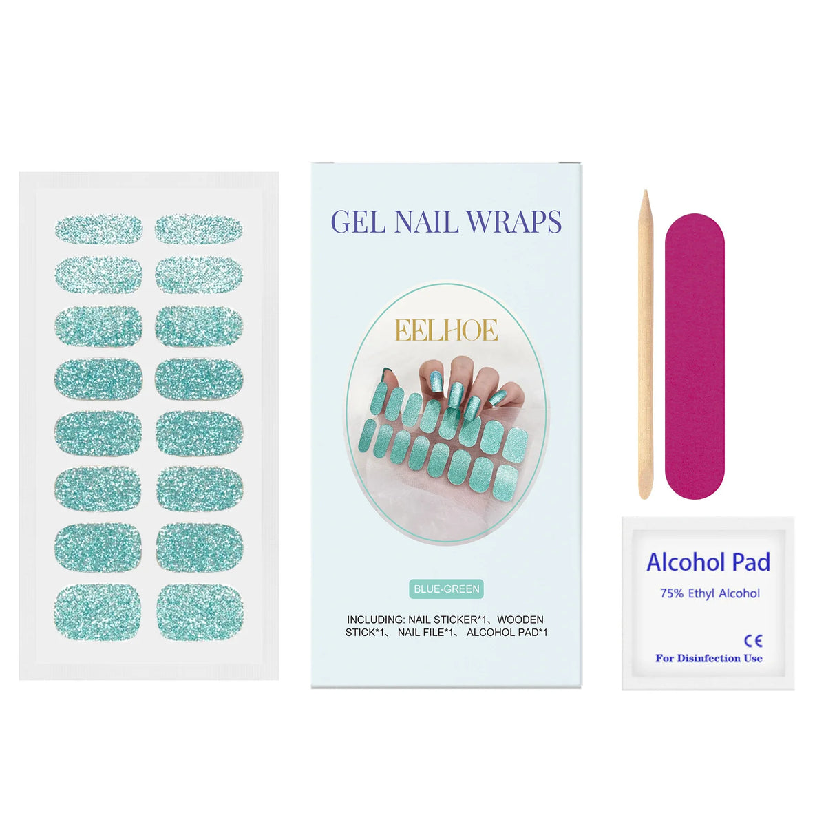 EELHOE Semi-Cured Gel Nail Stickers – Jelly Shine Gradient Gel Nail Stickers SWANS Flash Blue Green