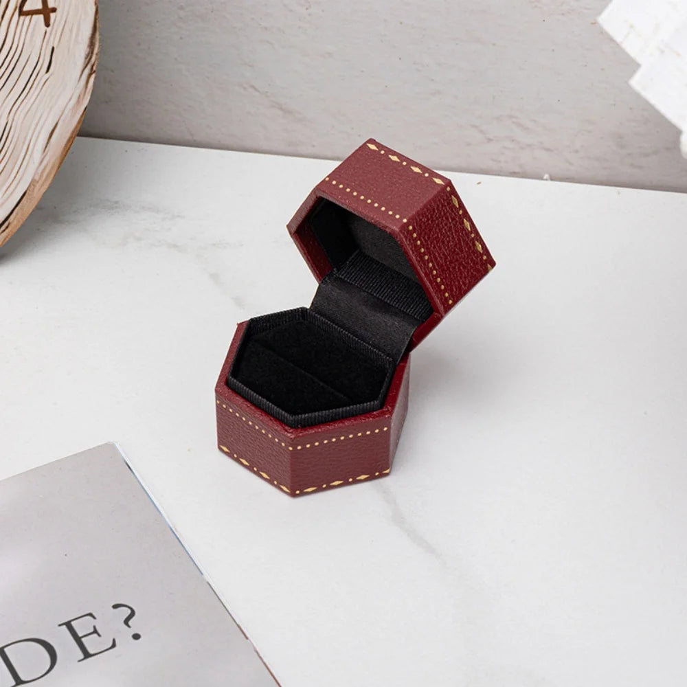 Floral Hexagonal Velvet Ring Box – Retro Jewelry Gift Case Jewelry Storage Box SWANS