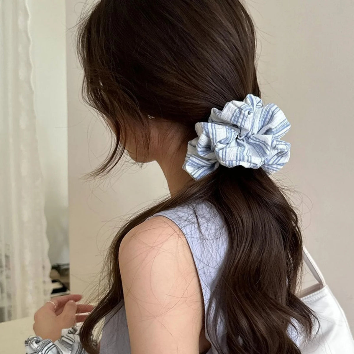 Striped Scrunchie – Japanese-Style Large Wrinkled Hair Tie Hair Scrunchie SWANS