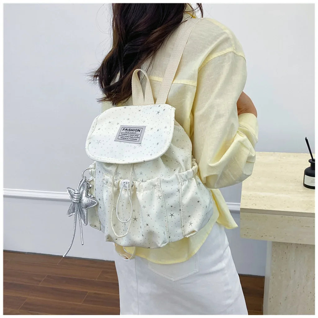 Women's Star Print Canvas Flap Backpack – Casual Daypack Canvas Flap Backpack SWANS