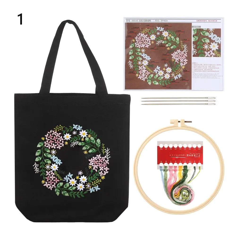 Flower Embroidery Kit with Canvas Tote Bag – Beginner DIY Embroidery Craft Kit SWANS 1