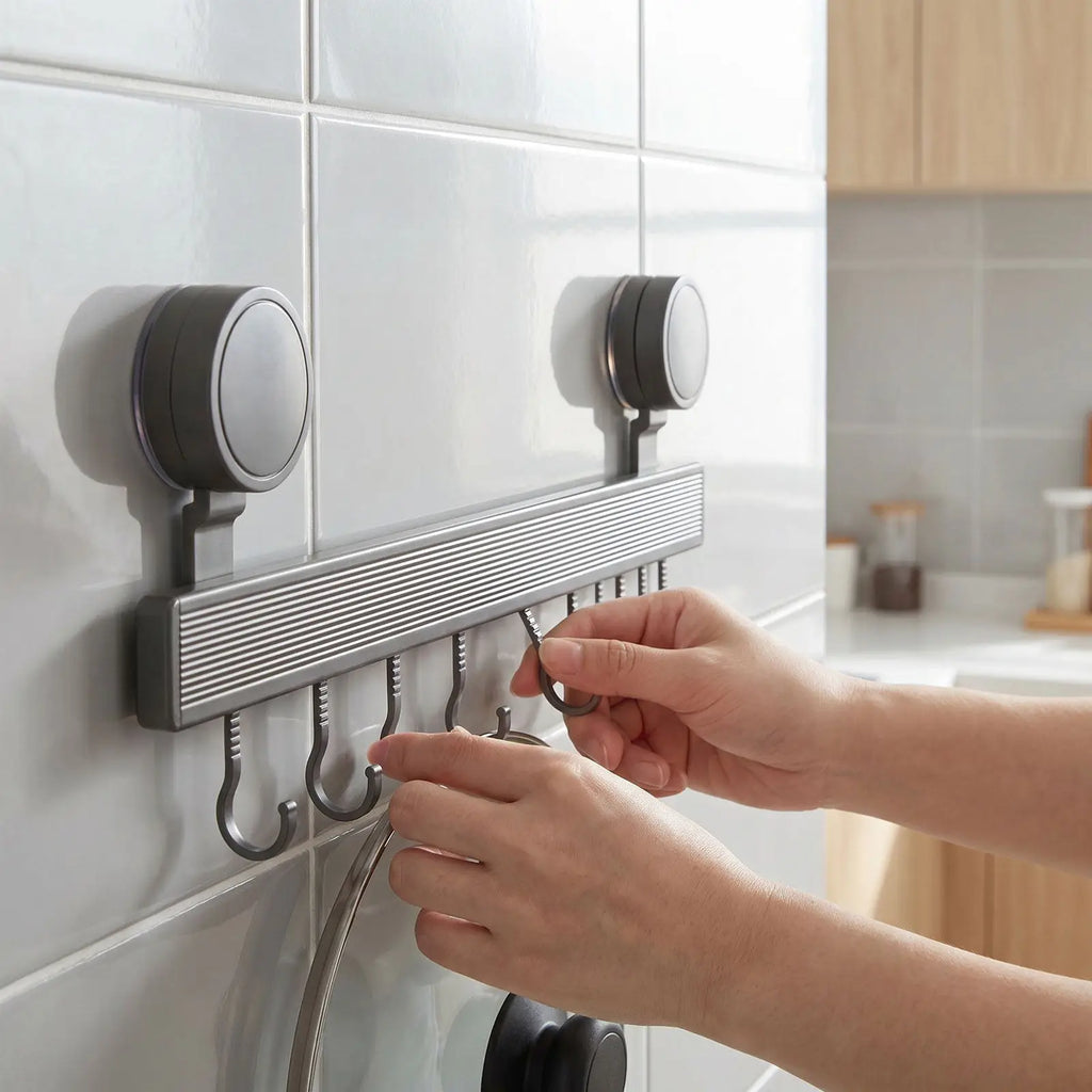 10-Hook Kitchen Suction Cup Rack – No-Drill Wall Organizer Kitchen Hook Organizer SWANS