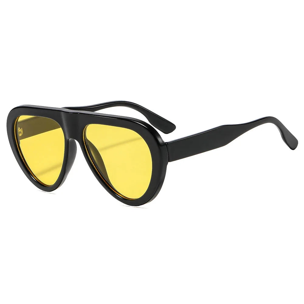 TOYEARN Y2K Vintage Pilot Sunglasses UV400 Big Frame Unisex Fashion Sunglasses SWANS Black Yellow