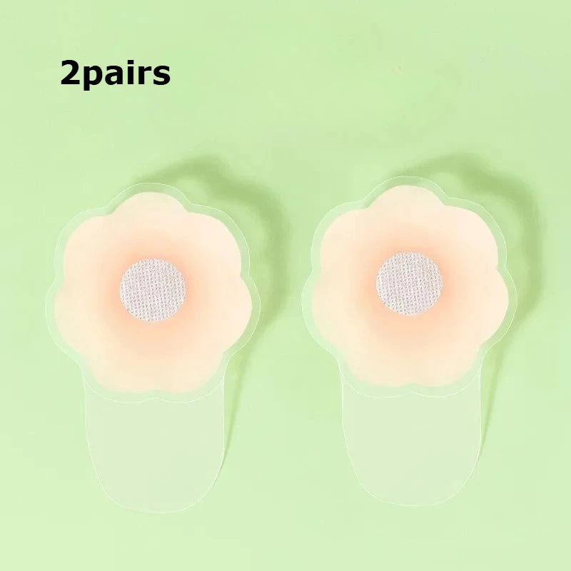 Silicone Invisible Bra Nipple Covers – Reusable Breast Pasties Adhesive Nipple Covers SWANS 2pairs flower-6.5 CM