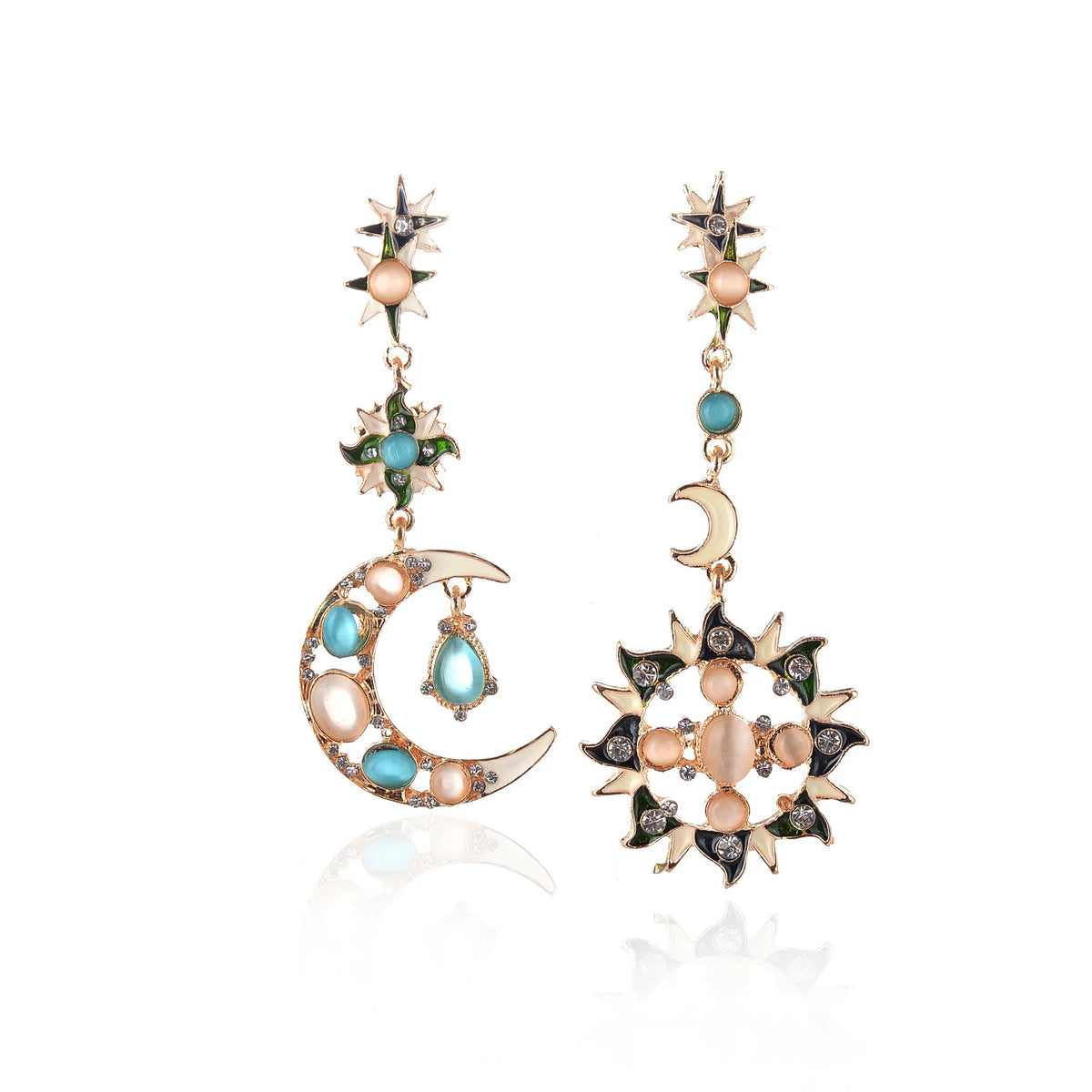 Sun & Moon Asymmetric Rhinestone Dangle Earrings for Women Dangle Drop Earrings SWANS Gold United States