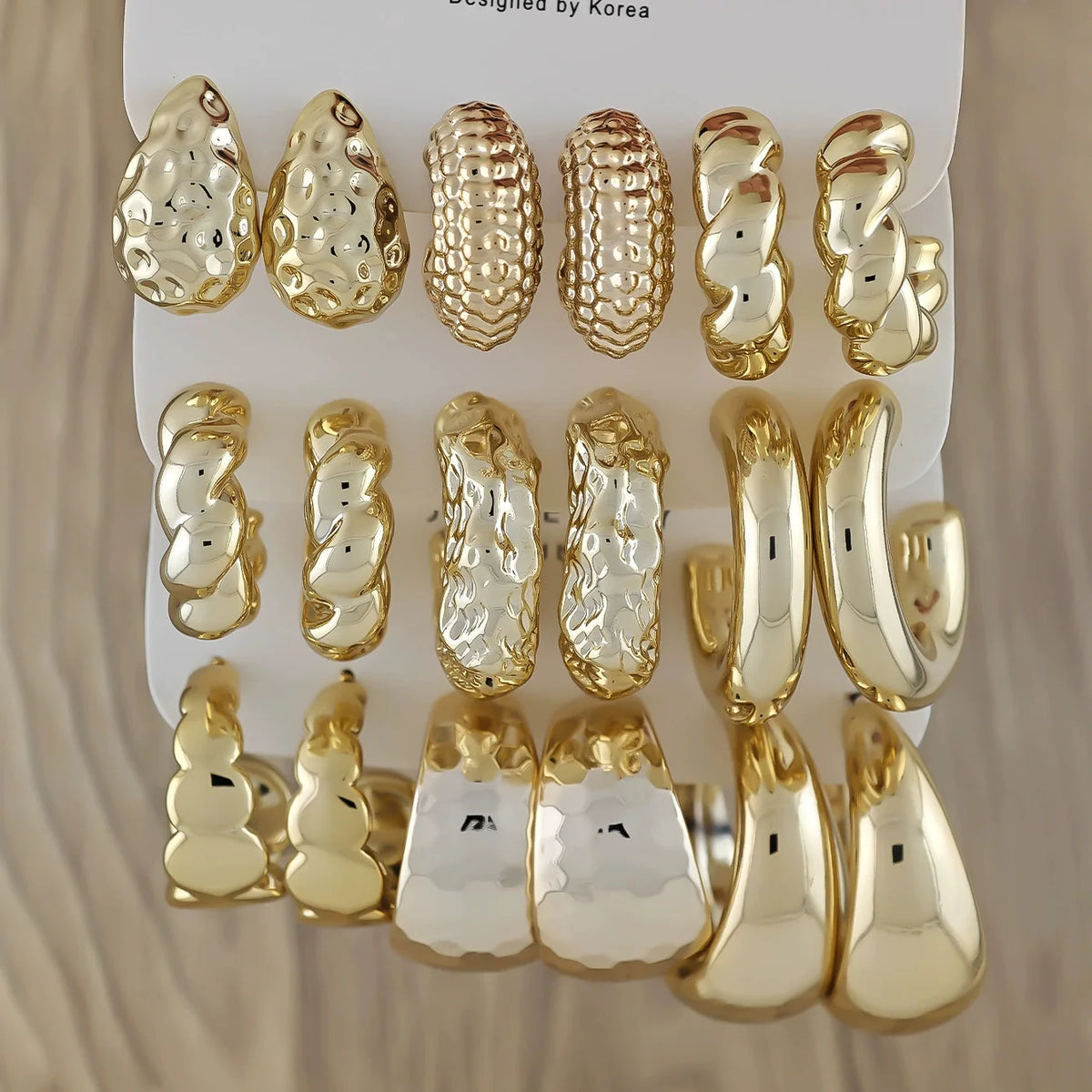 6-Piece Geometric Drop Earrings Set – Korean Fashion Gold Tone Fashion Earrings Set SWANS