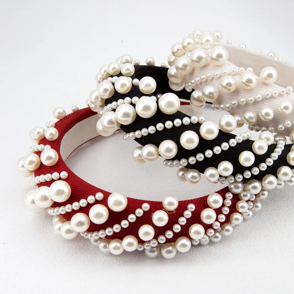 Baroque Simulated Pearl Wide Headband – Women's Hair Accessory Pearl Headband SWANS